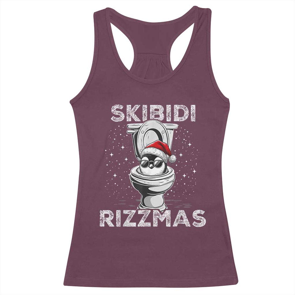 Funny Christmas Racerback Tank Top Skibidi Rizzmas Rizz Santa Toilet Penguin Kid Cool TS10 Maroon Print Your Wear