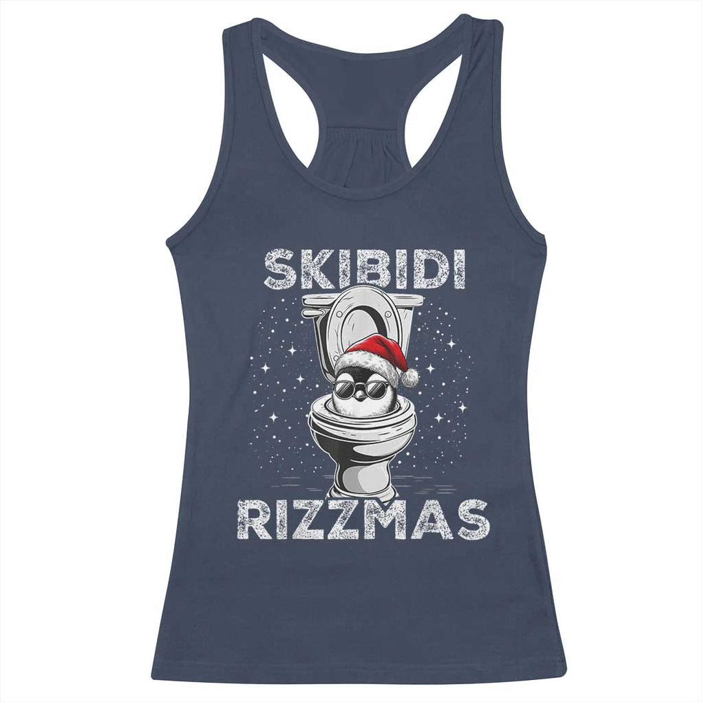 Funny Christmas Racerback Tank Top Skibidi Rizzmas Rizz Santa Toilet Penguin Kid Cool TS10 Navy Print Your Wear