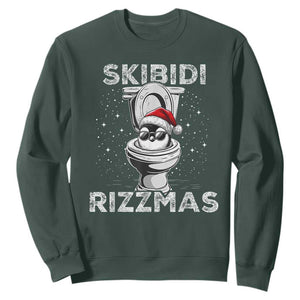 Funny Christmas Sweatshirt Skibidi Rizzmas Rizz Santa Toilet Penguin Kid Cool TS10 Dark Forest Green Print Your Wear