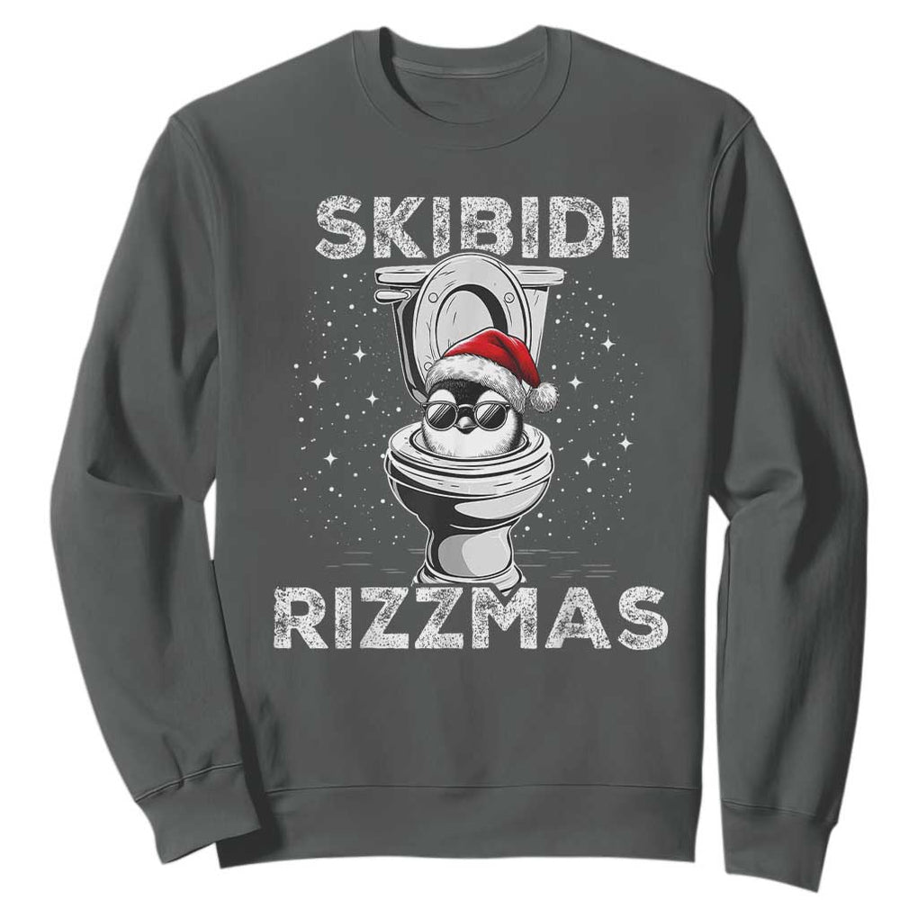 Funny Christmas Sweatshirt Skibidi Rizzmas Rizz Santa Toilet Penguin Kid Cool TS10 Dark Heather Print Your Wear
