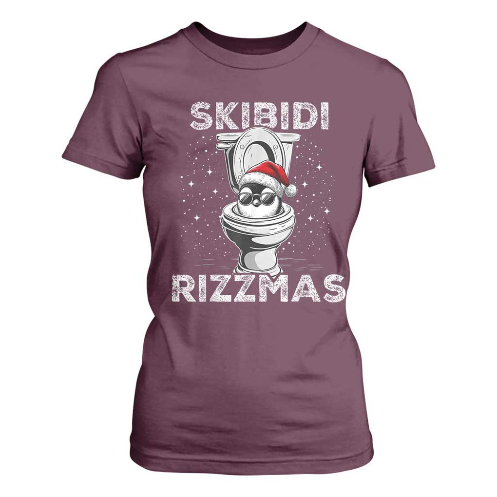 Funny Christmas T Shirt For Women Skibidi Rizzmas Rizz Santa Toilet Penguin Kid Cool TS10 Maroon Print Your Wear