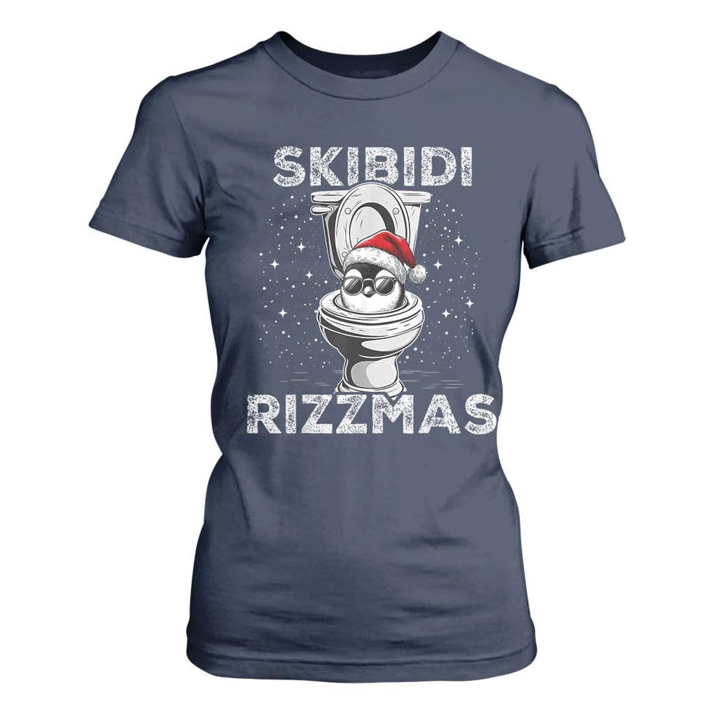 Funny Christmas T Shirt For Women Skibidi Rizzmas Rizz Santa Toilet Penguin Kid Cool TS10 Navy Print Your Wear