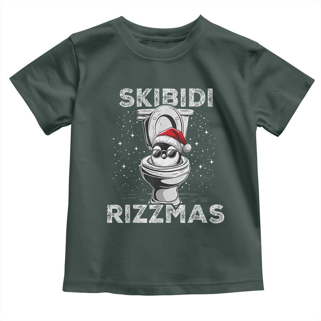 Funny Christmas Toddler T Shirt Skibidi Rizzmas Rizz Santa Toilet Penguin Kid Cool TS10 Dark Forest Green Print Your Wear