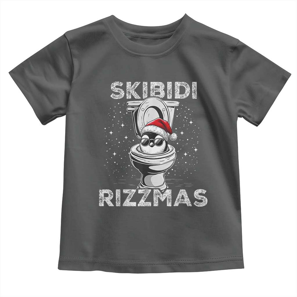Funny Christmas Toddler T Shirt Skibidi Rizzmas Rizz Santa Toilet Penguin Kid Cool TS10 Dark Heather Print Your Wear