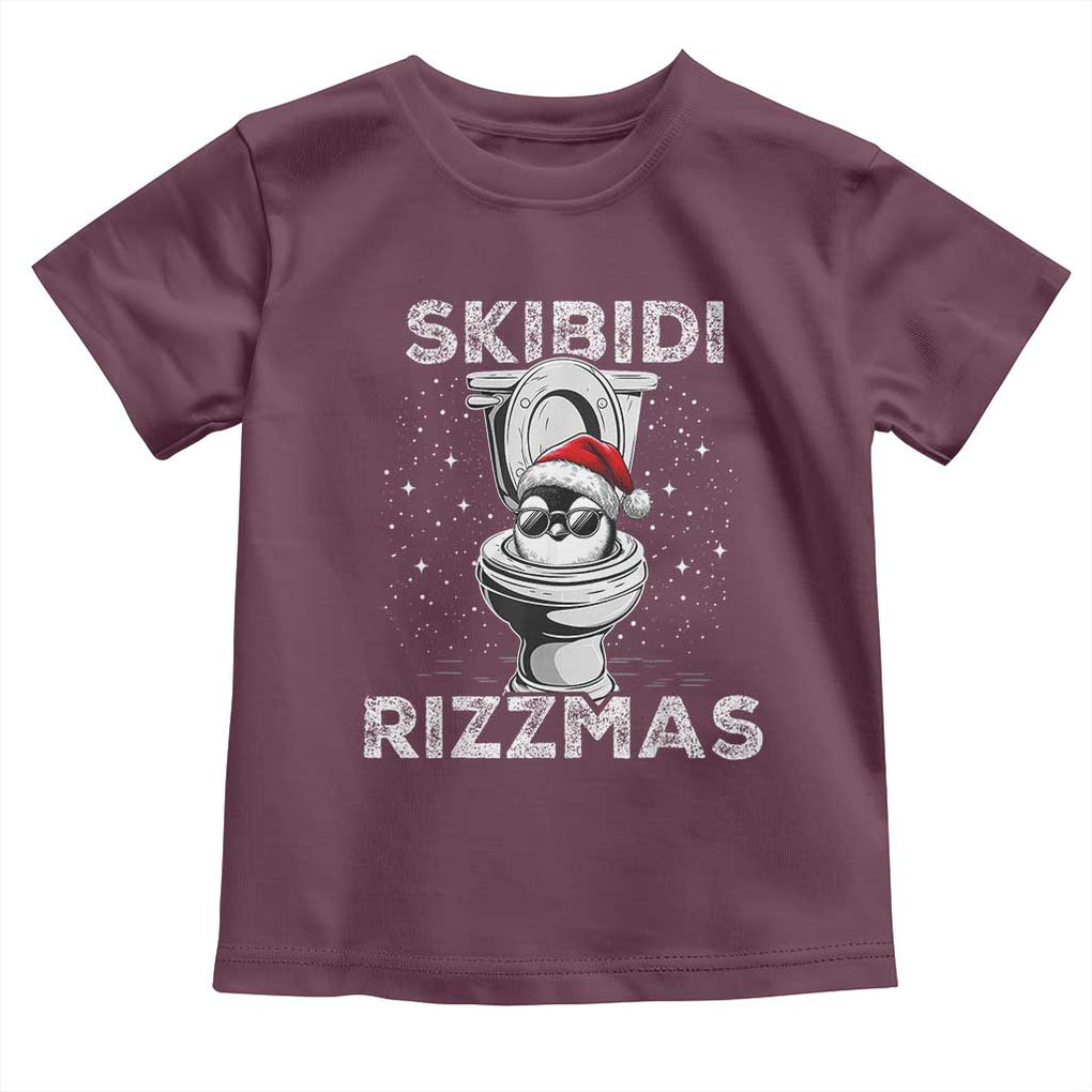 Funny Christmas Toddler T Shirt Skibidi Rizzmas Rizz Santa Toilet Penguin Kid Cool TS10 Maroon Print Your Wear