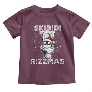 Funny Christmas Toddler T Shirt Skibidi Rizzmas Rizz Santa Toilet Penguin Kid Cool TS10 Maroon Print Your Wear