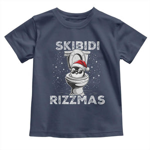 Funny Christmas Toddler T Shirt Skibidi Rizzmas Rizz Santa Toilet Penguin Kid Cool TS10 Navy Print Your Wear