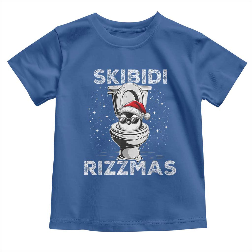 Funny Christmas Toddler T Shirt Skibidi Rizzmas Rizz Santa Toilet Penguin Kid Cool TS10 Royal Blue Print Your Wear