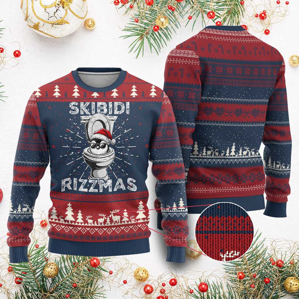Funny Ugly Christmas Sweater Skibidi Rizzmas Rizz Santa Toilet Penguin Kid Cool TS10 Burgundy Print Your Wear