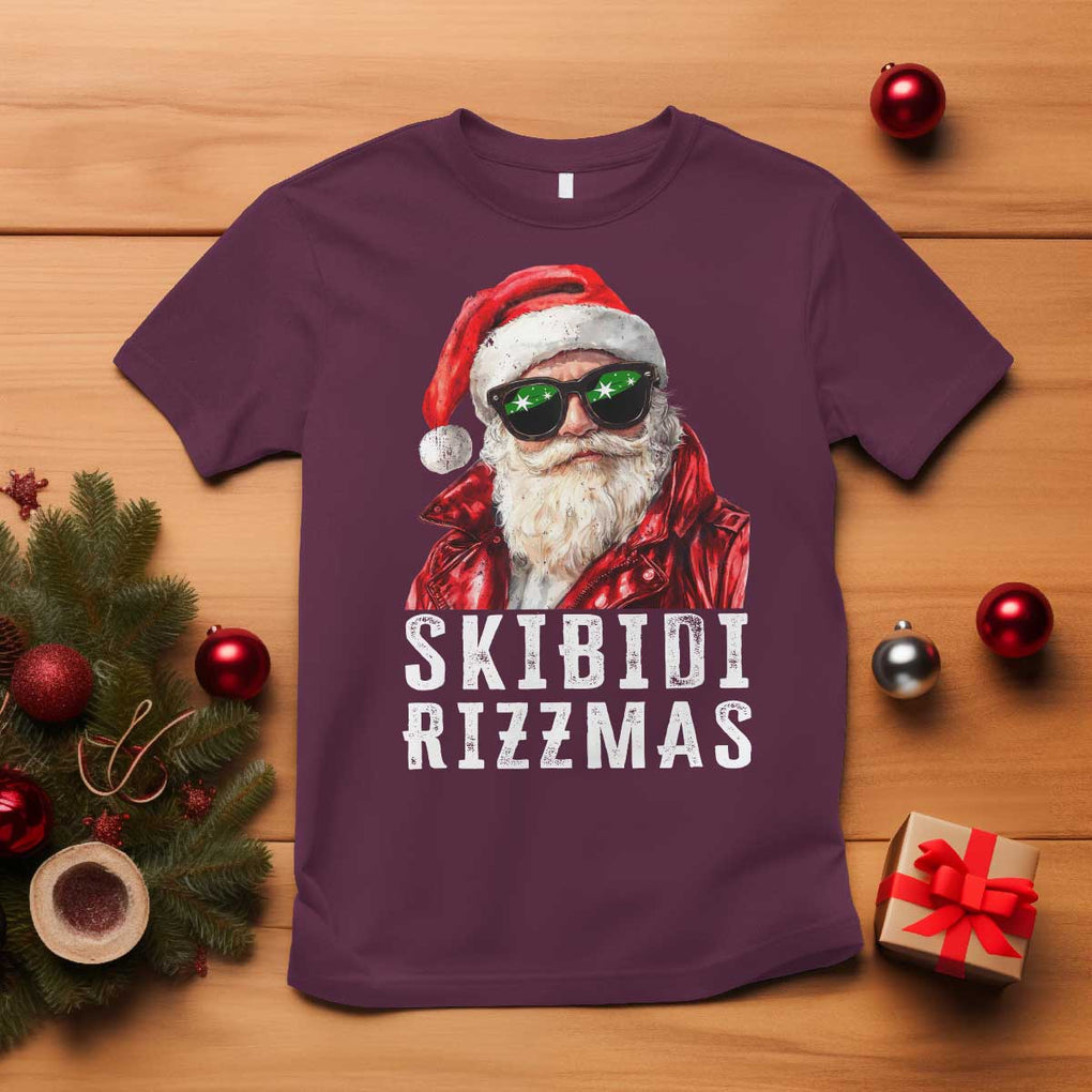 Funny Christmas Santa T Shirt Skibidi Rizzmas Christmas Rizz Santa Claus Charisma Kid Cool TS10 Maroon Print Your Wear