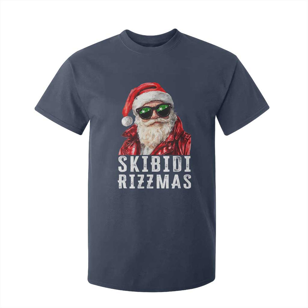 Funny Christmas Santa T Shirt For Kid Skibidi Rizzmas Christmas Rizz Santa Claus Charisma Kid Cool TS10 Navy Print Your Wear