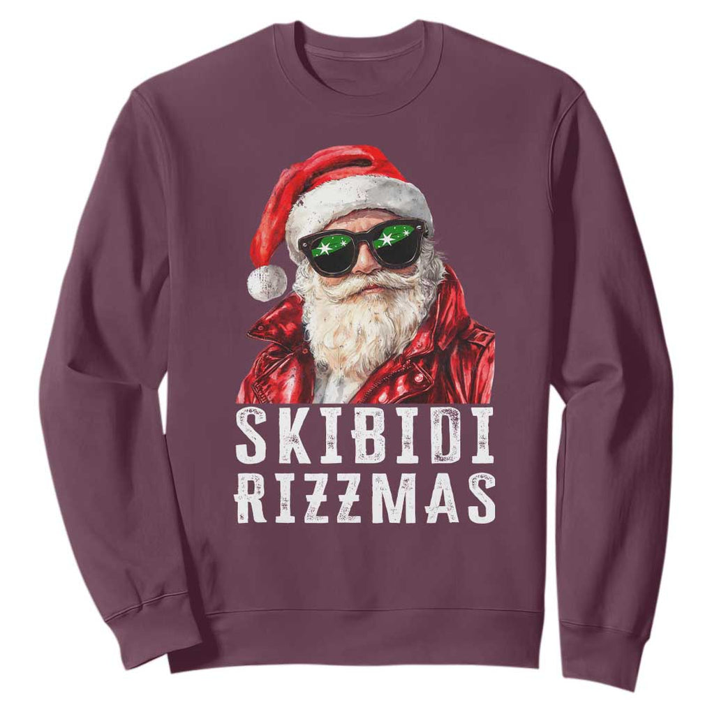 Funny Christmas Santa Sweatshirt Skibidi Rizzmas Christmas Rizz Santa Claus Charisma Kid Cool TS10 Maroon Print Your Wear
