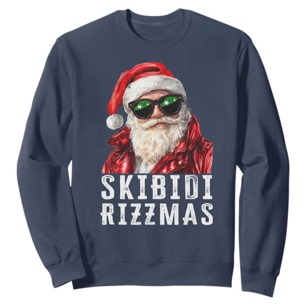 Funny Christmas Santa Sweatshirt Skibidi Rizzmas Christmas Rizz Santa Claus Charisma Kid Cool TS10 Navy Print Your Wear