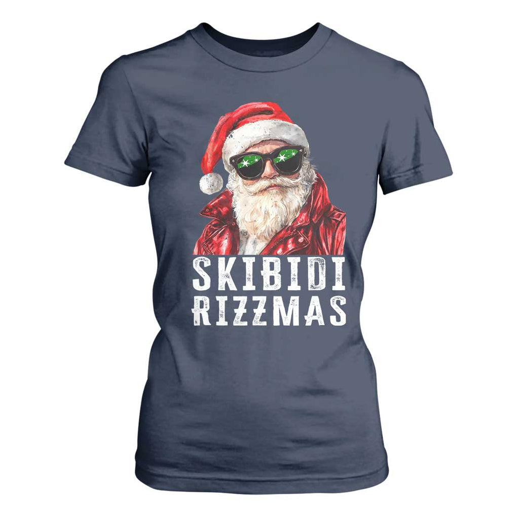 Funny Christmas Santa T Shirt For Women Skibidi Rizzmas Christmas Rizz Santa Claus Charisma Kid Cool TS10 Navy Print Your Wear