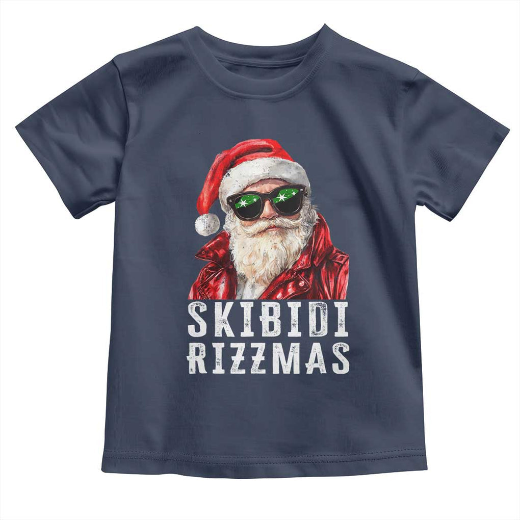 Funny Christmas Santa Toddler T Shirt Skibidi Rizzmas Christmas Rizz Santa Claus Charisma Kid Cool TS10 Navy Print Your Wear