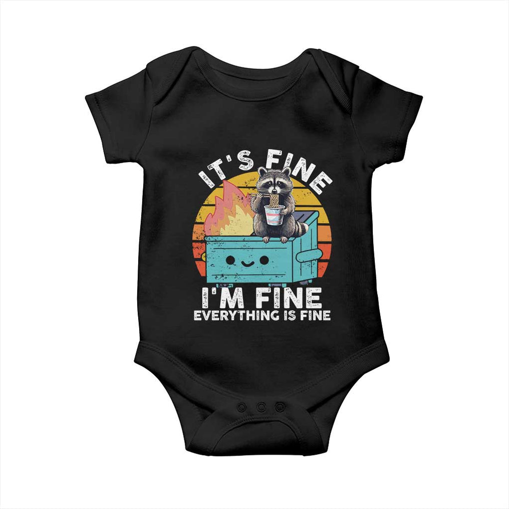 Funny Racoon Baby Onesie Eating Instant Noodle Cup Dumpster Fire Everything Is Fine Meme TS10 Black Print Your Wear