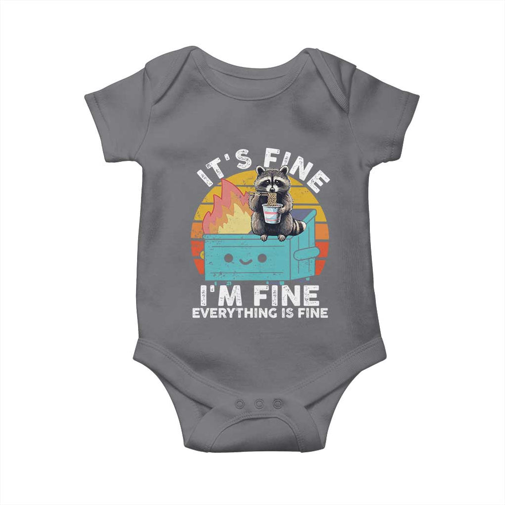 Funny Racoon Baby Onesie Eating Instant Noodle Cup Dumpster Fire Everything Is Fine Meme TS10 Charcoal Print Your Wear