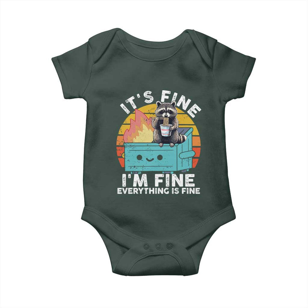 Funny Racoon Baby Onesie Eating Instant Noodle Cup Dumpster Fire Everything Is Fine Meme TS10 Print Your Wear