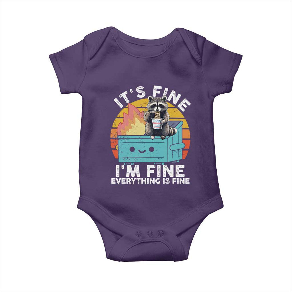 Funny Racoon Baby Onesie Eating Instant Noodle Cup Dumpster Fire Everything Is Fine Meme TS10 Purple Print Your Wear