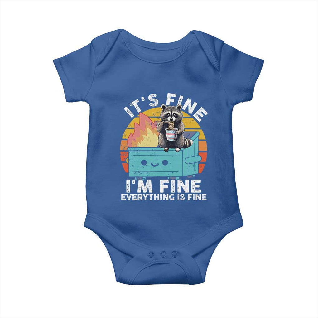 Funny Racoon Baby Onesie Eating Instant Noodle Cup Dumpster Fire Everything Is Fine Meme TS10 Royal Blue Print Your Wear