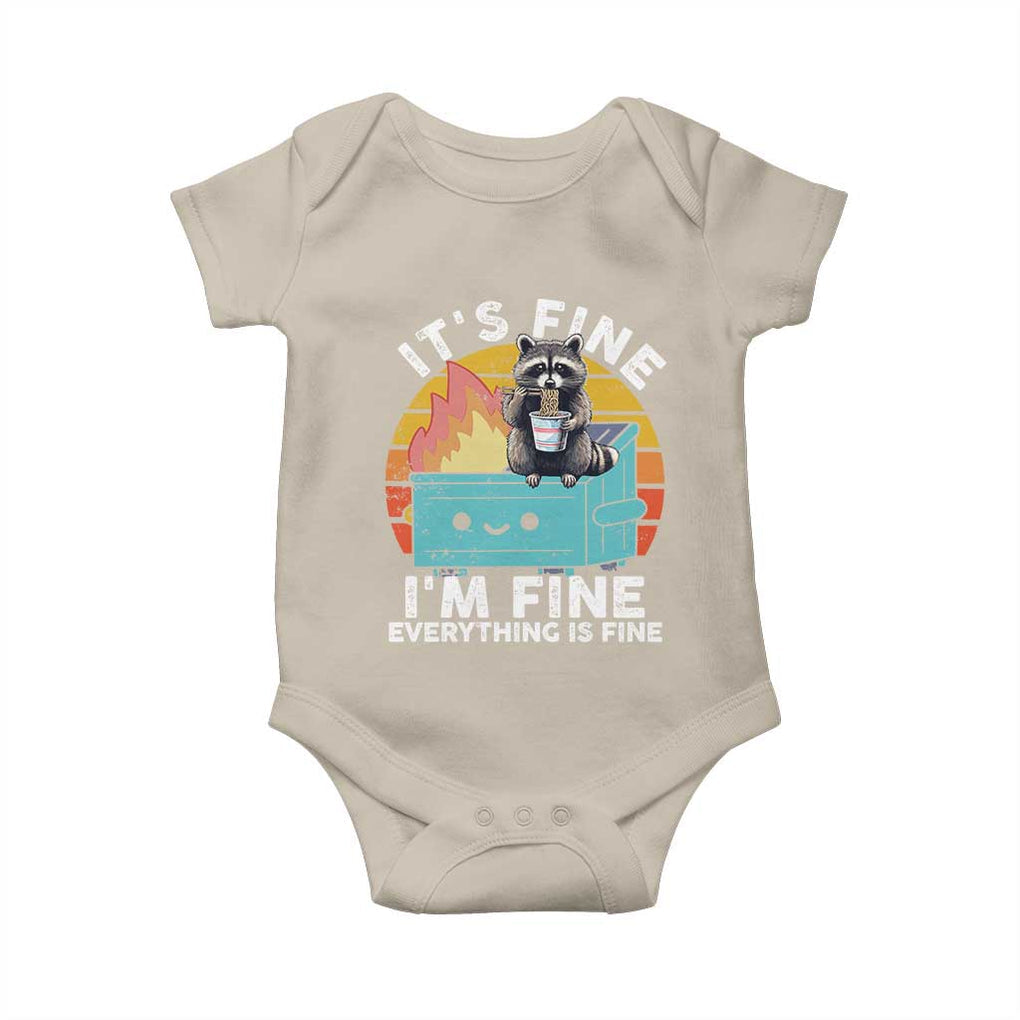 Funny Racoon Baby Onesie Eating Instant Noodle Cup Dumpster Fire Everything Is Fine Meme TS10 Sand Print Your Wear