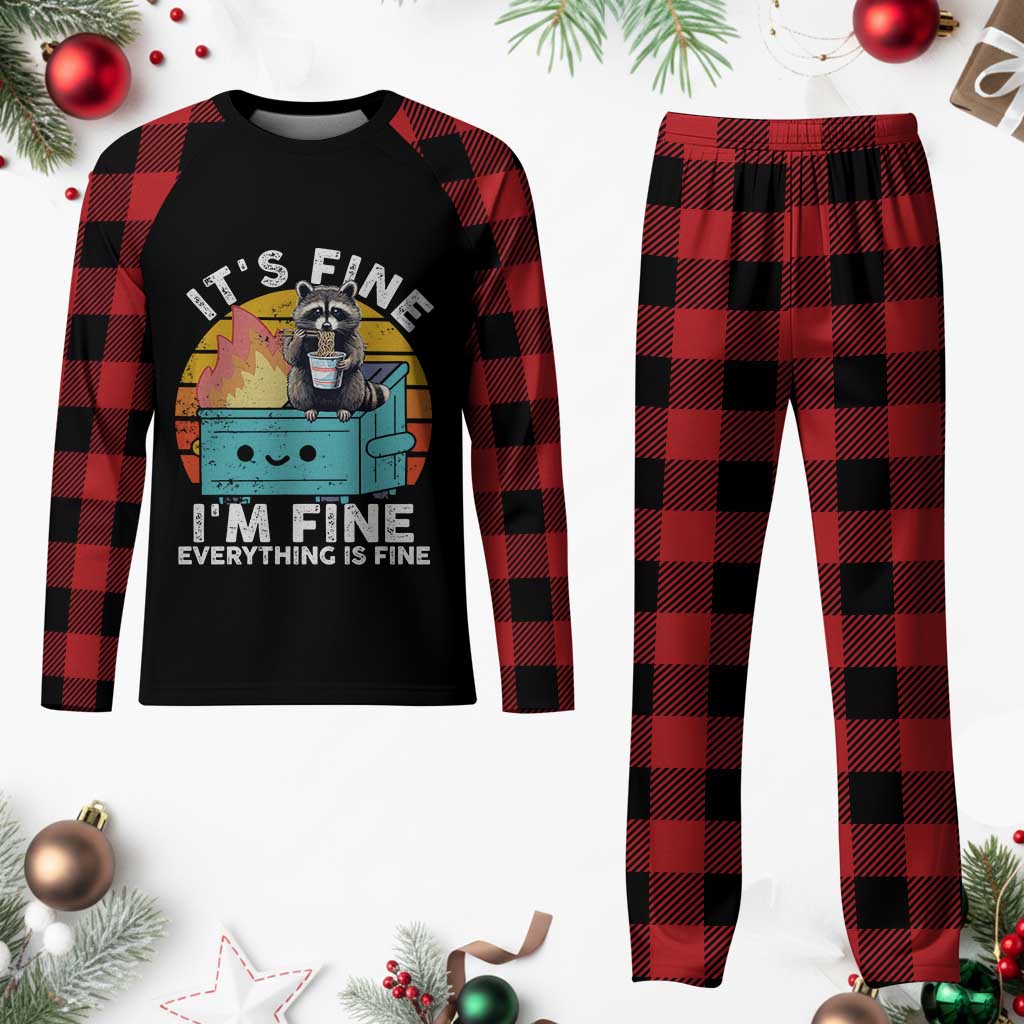 Funny Racoon Plaid Pajama Set Eating Instant Noodle Cup Dumpster Fire Everything Is Fine Meme TS10 Buffalo Plaid Print Your Wear