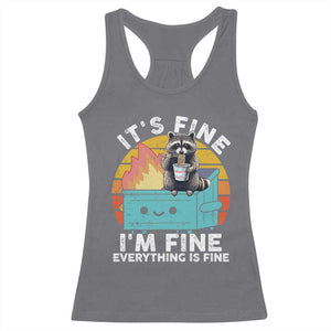 Funny Racoon Racerback Tank Top Eating Instant Noodle Cup Dumpster Fire Everything Is Fine Meme TS10 Charcoal Print Your Wear