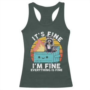 Funny Racoon Racerback Tank Top Eating Instant Noodle Cup Dumpster Fire Everything Is Fine Meme TS10 Dark Forest Green Print Your Wear