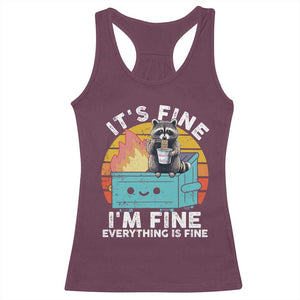 Funny Racoon Racerback Tank Top Eating Instant Noodle Cup Dumpster Fire Everything Is Fine Meme TS10 Maroon Print Your Wear