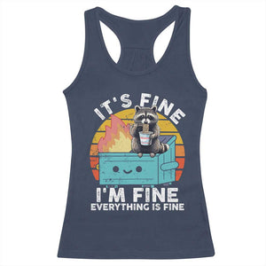 Funny Racoon Racerback Tank Top Eating Instant Noodle Cup Dumpster Fire Everything Is Fine Meme TS10 Navy Print Your Wear
