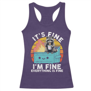 Funny Racoon Racerback Tank Top Eating Instant Noodle Cup Dumpster Fire Everything Is Fine Meme TS10 Purple Print Your Wear