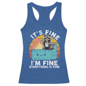 Funny Racoon Racerback Tank Top Eating Instant Noodle Cup Dumpster Fire Everything Is Fine Meme TS10 Royal Blue Print Your Wear