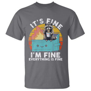 Funny Racoon T Shirt Eating Instant Noodle Cup Dumpster Fire Everything Is Fine Meme TS10 Charcoal Print Your Wear