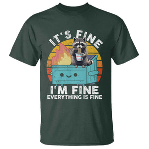 Funny Racoon T Shirt Eating Instant Noodle Cup Dumpster Fire Everything Is Fine Meme TS10 Dark Forest Green Print Your Wear