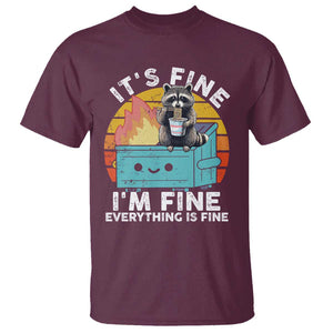 Funny Racoon T Shirt Eating Instant Noodle Cup Dumpster Fire Everything Is Fine Meme TS10 Maroon Print Your Wear