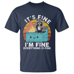 Funny Racoon T Shirt Eating Instant Noodle Cup Dumpster Fire Everything Is Fine Meme TS10 Navy Print Your Wear