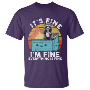 Funny Racoon T Shirt Eating Instant Noodle Cup Dumpster Fire Everything Is Fine Meme TS10 Purple Print Your Wear
