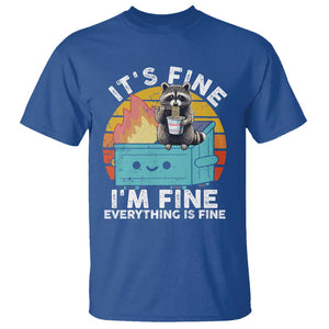 Funny Racoon T Shirt Eating Instant Noodle Cup Dumpster Fire Everything Is Fine Meme TS10 Royal Blue Print Your Wear