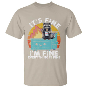 Funny Racoon T Shirt Eating Instant Noodle Cup Dumpster Fire Everything Is Fine Meme TS10 Sand Print Your Wear