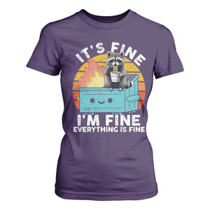 Funny Racoon T Shirt For Women Eating Instant Noodle Cup Dumpster Fire Everything Is Fine Meme TS10 Purple Print Your Wear