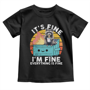 Funny Racoon Toddler T Shirt Eating Instant Noodle Cup Dumpster Fire Everything Is Fine Meme TS10 Black Print Your Wear