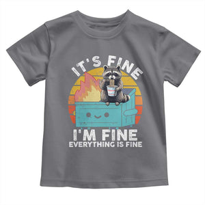 Funny Racoon Toddler T Shirt Eating Instant Noodle Cup Dumpster Fire Everything Is Fine Meme TS10 Charcoal Print Your Wear