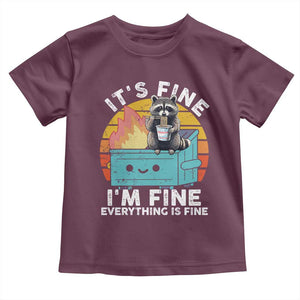 Funny Racoon Toddler T Shirt Eating Instant Noodle Cup Dumpster Fire Everything Is Fine Meme TS10 Maroon Print Your Wear