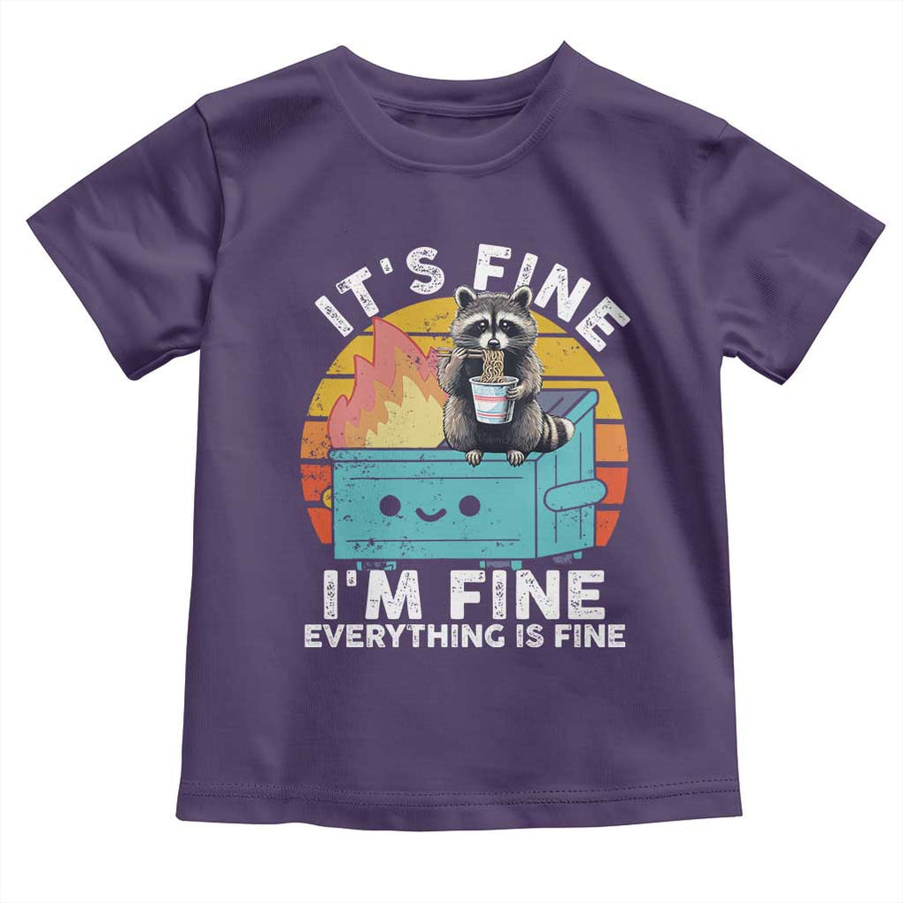 Funny Racoon Toddler T Shirt Eating Instant Noodle Cup Dumpster Fire Everything Is Fine Meme TS10 Purple Print Your Wear