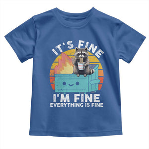 Funny Racoon Toddler T Shirt Eating Instant Noodle Cup Dumpster Fire Everything Is Fine Meme TS10 Royal Blue Print Your Wear