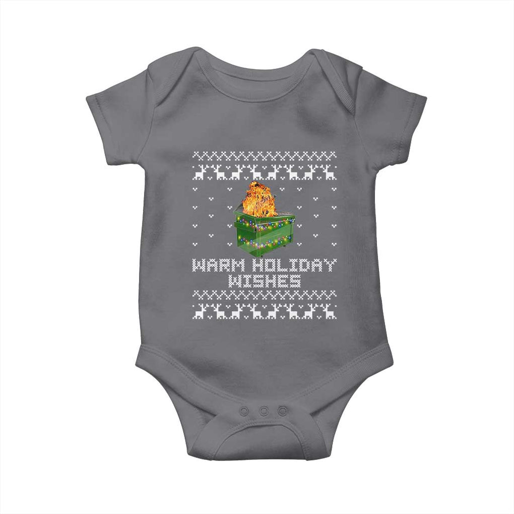 Funny Christmas Baby Onesie Warm Holiday Wishes Dumpster Fire Ugly Christmas TS10 Charcoal Print Your Wear