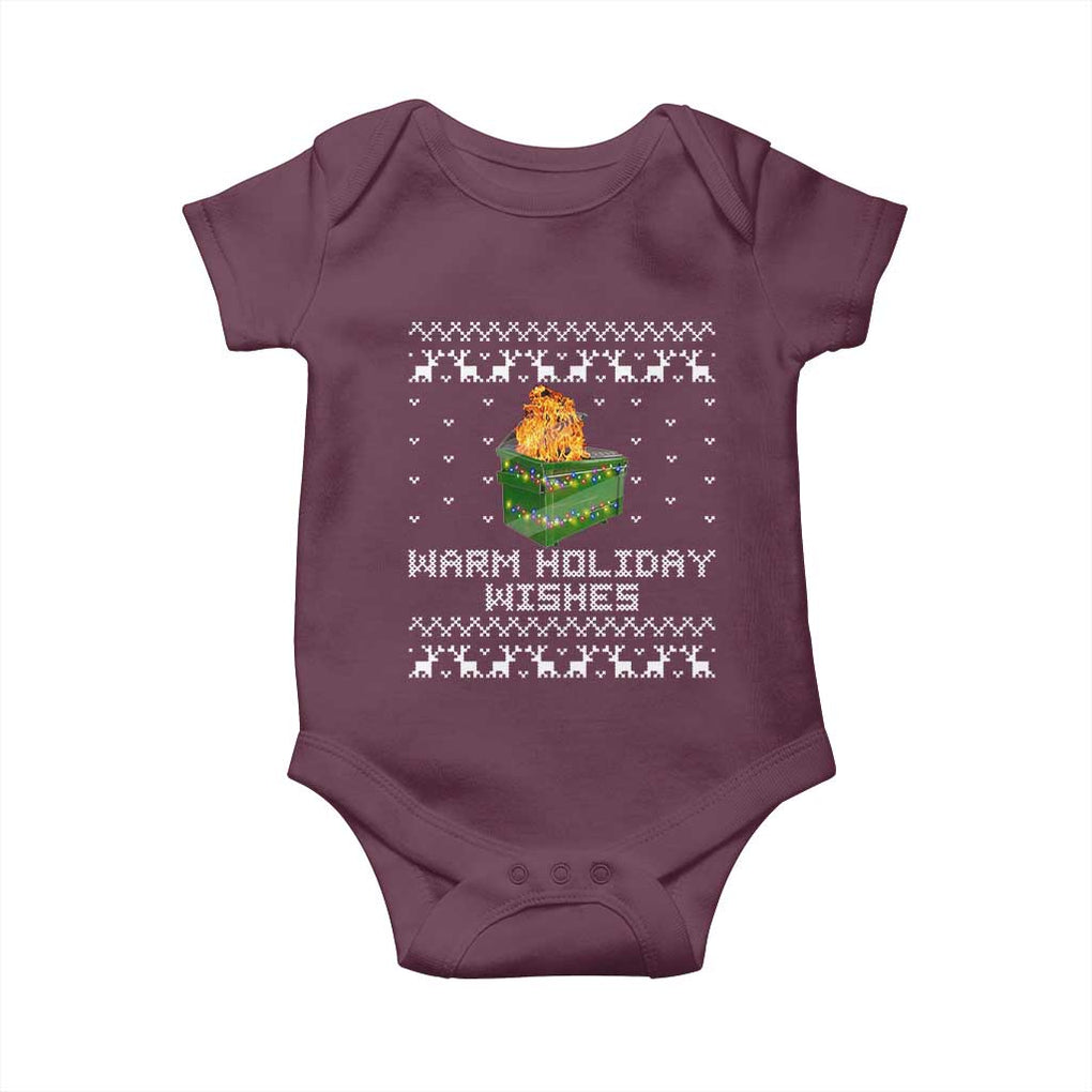 Funny Christmas Baby Onesie Warm Holiday Wishes Dumpster Fire Ugly Christmas TS10 Maroon Print Your Wear