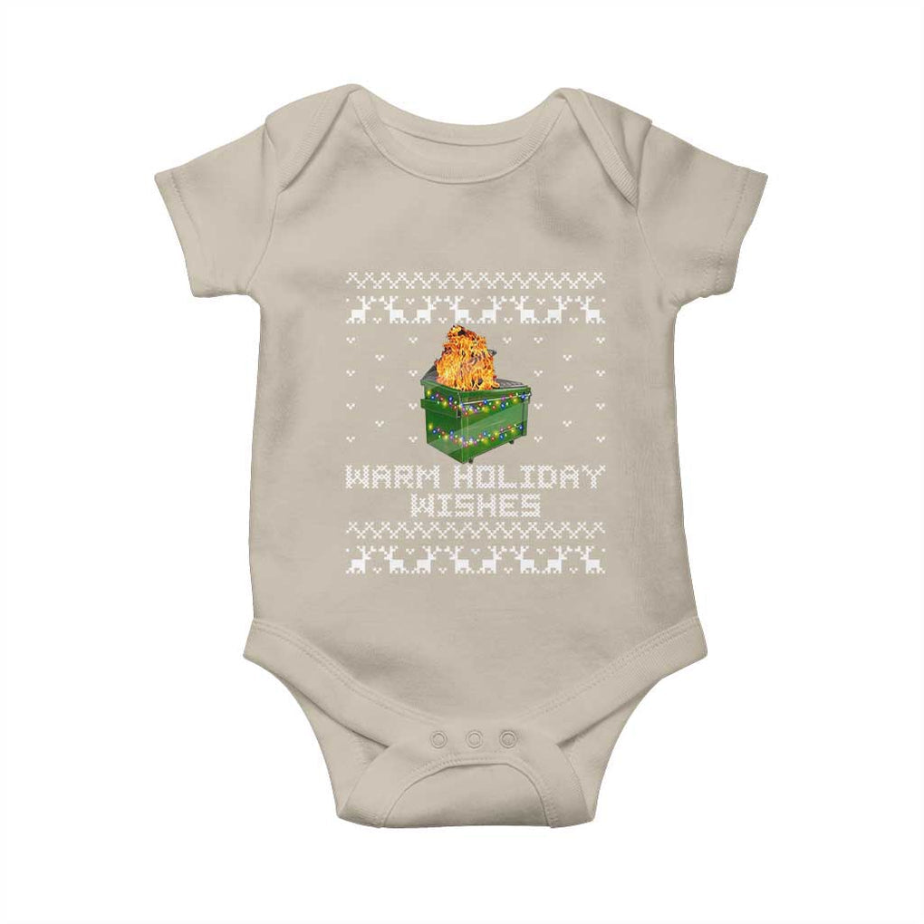 Funny Christmas Baby Onesie Warm Holiday Wishes Dumpster Fire Ugly Christmas TS10 Sand Print Your Wear