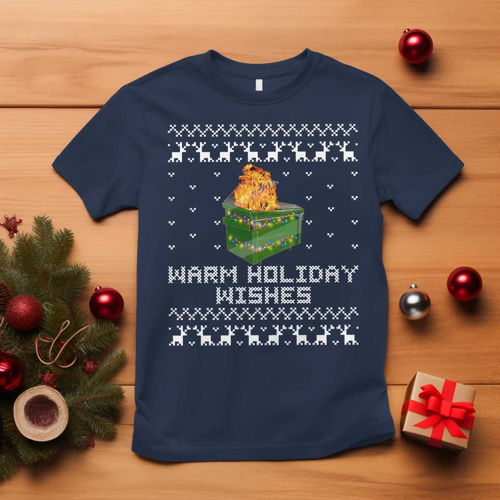 Funny Christmas T Shirt Warm Holiday Wishes Dumpster Fire Ugly Christmas TS10 Navy Print Your Wear
