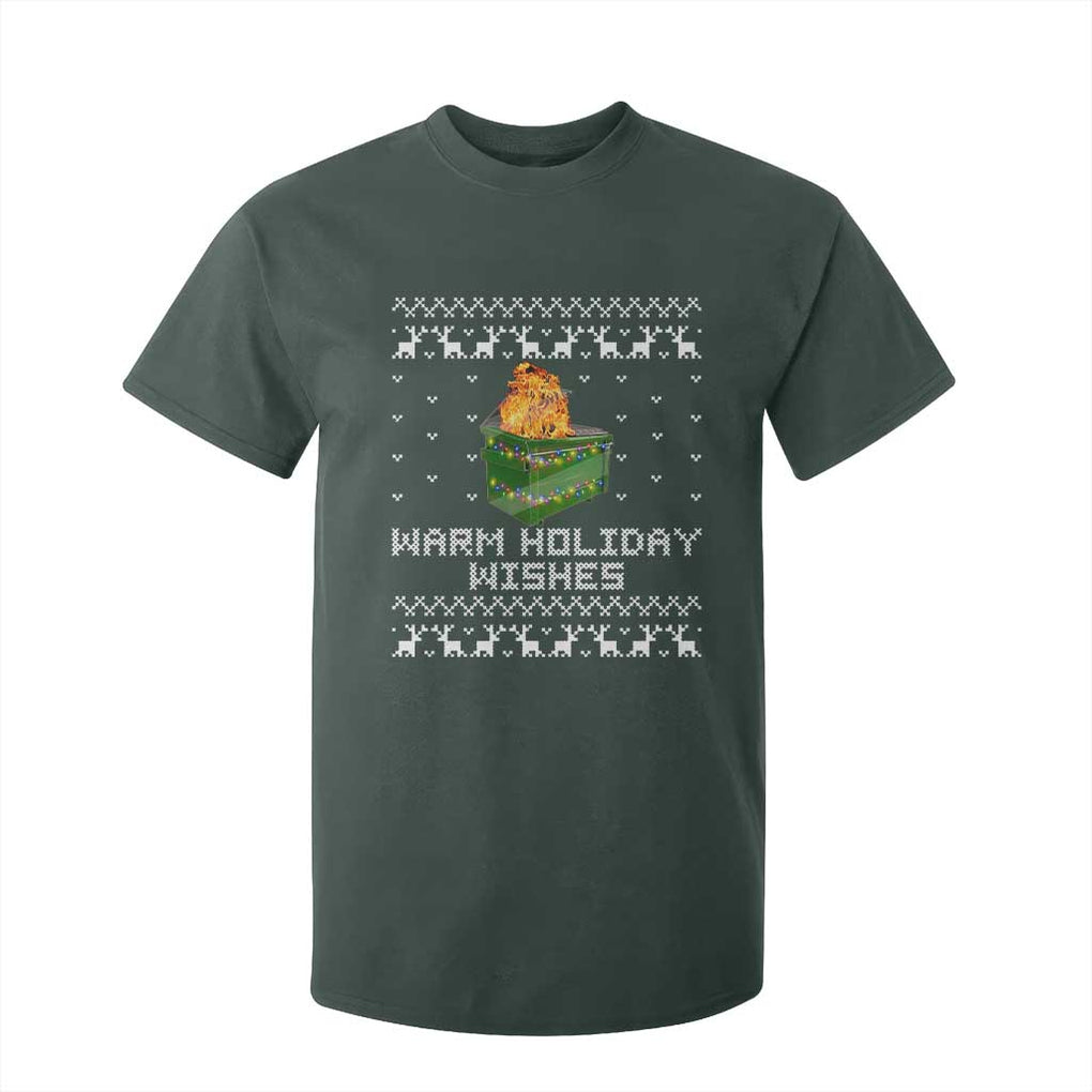 Funny Christmas T Shirt For Kid Warm Holiday Wishes Dumpster Fire Ugly Christmas TS10 Dark Forest Green Print Your Wear